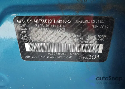 2018 Mitsubishi Mirage Es from USA, damaged, VIN ML32F3FJ8JHF07021